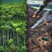 DALL·E 2024 12 20 23.08.23 A visually striking image of a dense tropical rainforest being impacted by human activities with one side showing lush green forest and the other sid