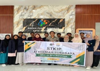 Foto: momen mahasiswa STKIP AL Hikmah foto bersama di BPS Surabaya