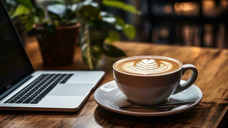 Download Close up of a laptop and coffee for free