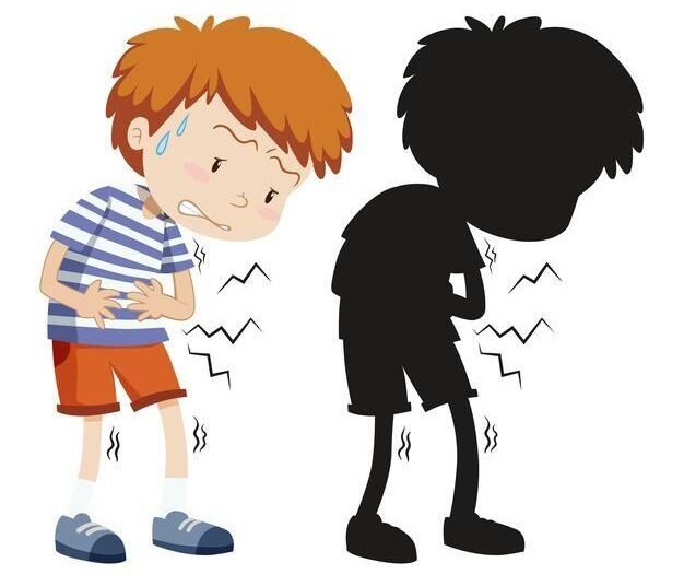 Free Vector Boy with stomach ache in colour and silhouette