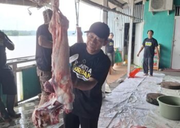 Pemotongan Hewan Korban di Masjid Al-Ikhlas Kab. Sanggau Kalbar.
