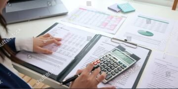 stock photo internal tax audit review checking esg data risk in balance sheet prepare annual report gaap ifrs 2511448813