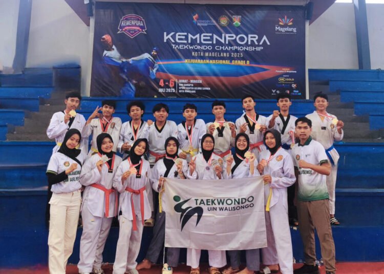 Tim Taekwondo UIN Walisongo usai raih 15 medali di Kejurnas Kemenpora 2025, Magelang. (Dok. Taekwondo UIN Walisongo)
