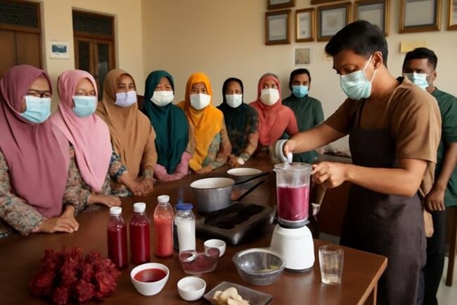 Pelatihan Pengolahan Makanan dan Minuman Kekinian Berbahan Dasar Rosella di Kalurahan Terbah 1 pelatihan minuman