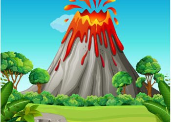 illustration of Nature scene of volcano eruption