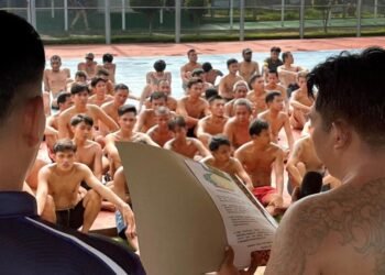 Kebersamaan WBP Bengkulu Tercermin dalam Pembacaan Catur Dharma 10 Lapas Bengkulu, Catur Dharma Narapidana, Pembinaan Kepribadian, WBP Lapas, Senam Bersama, Kegiatan Lapas, Disiplin WBP, Ditjenpas, Pemasyarakatan, Pembinaan Narapidana