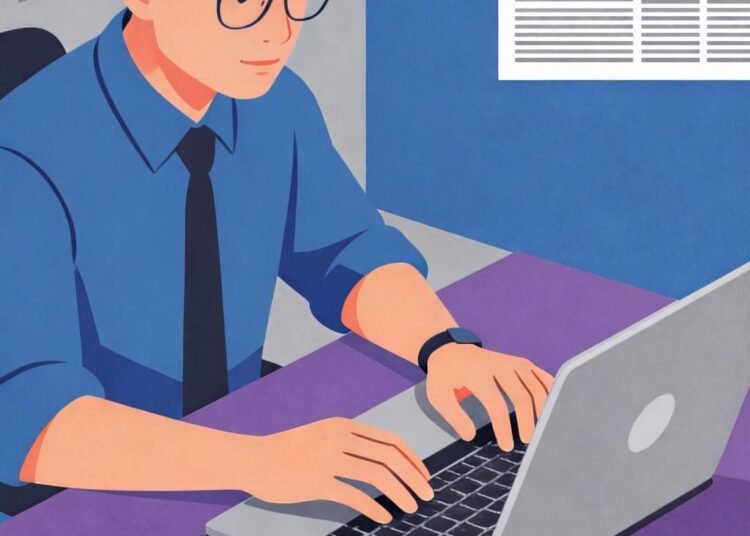 Wajib Hukum: Perusahaan Pers Harus Menggaji Wartawan, Ini Aturan dan Sanksinya 1 Pria bekerja dengan laptop di kantor 1