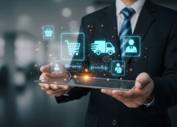 digital transformation e commerce business online shopping delivery service concept success businessman holding 383244467