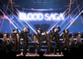 Anggota grup ENHYPEN tampil di atas panggung saat konser tur dunia Blood Saga di KSPO Dome, Seoul