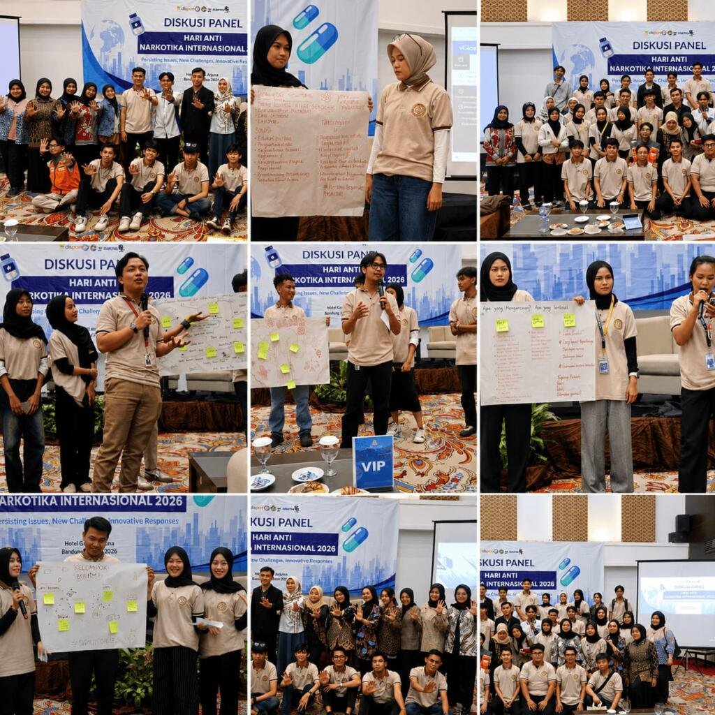 Perwakilan kelompok memaparkan hasil Focus Group Discussion (FGD) dalam Diskusi Panel Hari Anti Narkotika Internasional (HANI) 2026 yang diselenggarakan KIPAN Kota Bandung.