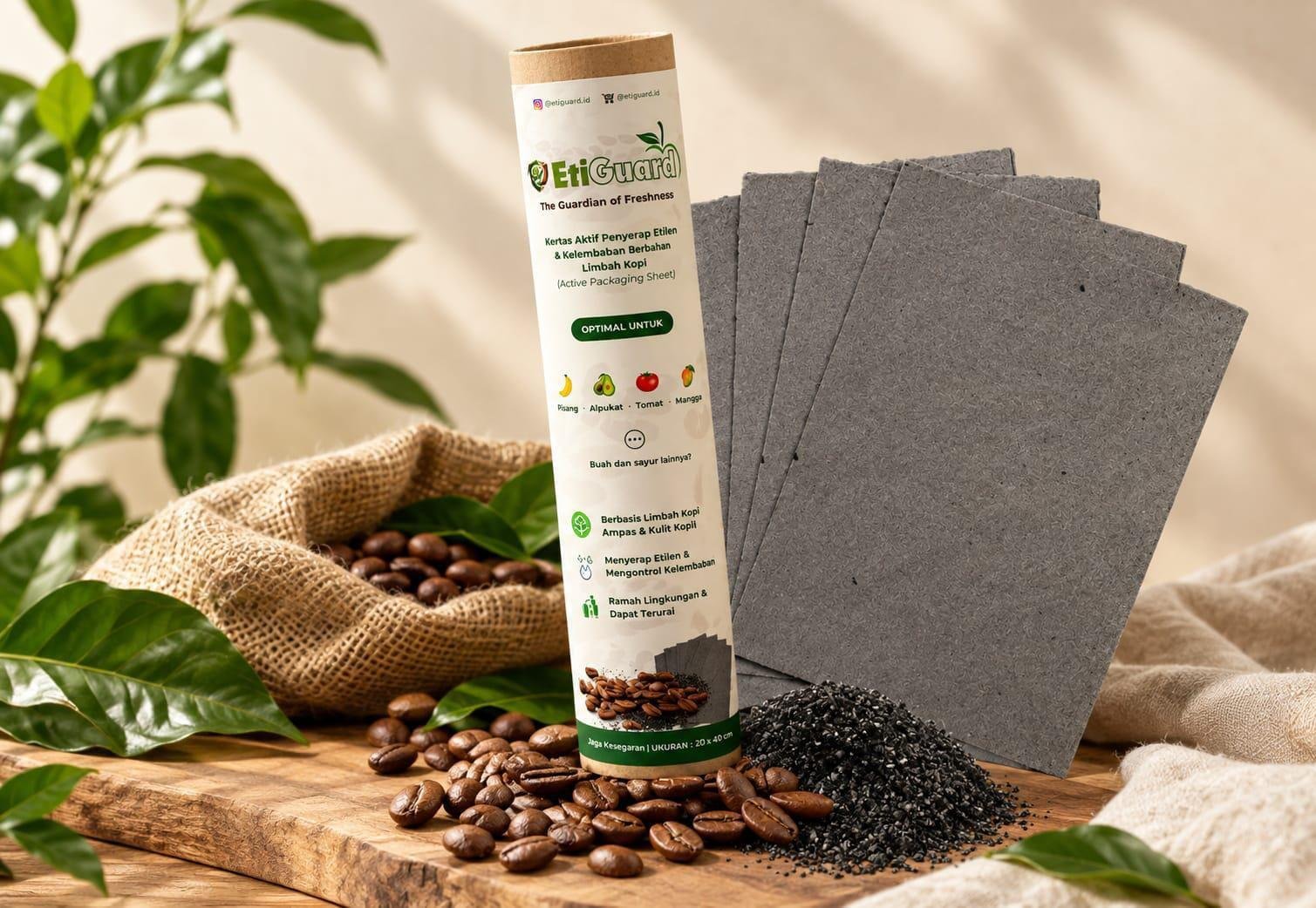 Dari Limbah Kopi Menjadi Solusi: EtiGuard, Lembaran Pengemas Aktif Pelindung Komoditas Hortikultura Berbasis Kulit dan Ampas Kopi Lampung 7 WhatsApp Image 2026 09 10 at 8.35.41 PM 1