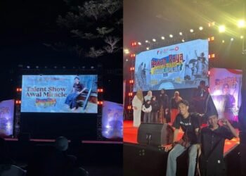 Aksi panggung Awal Miracle saat menampilkan atraksi debus yang memukau penonton dalam ajang Pekan Raya Pemuda Sulsel & Tudang Sipulung 2026 di Taman Pakui Sayang, Makassar.